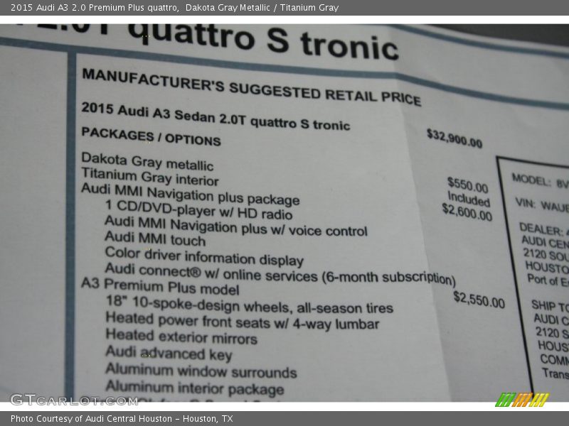  2015 A3 2.0 Premium Plus quattro Window Sticker