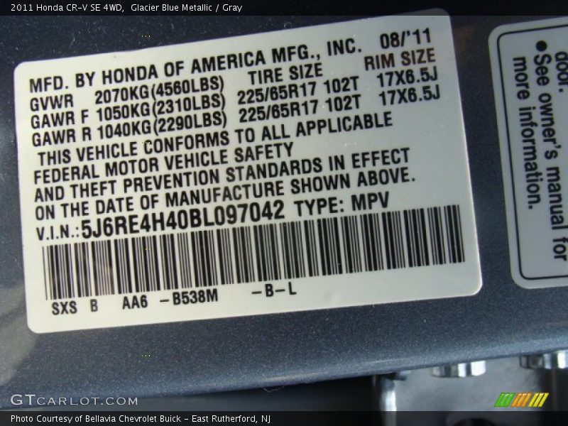 Glacier Blue Metallic / Gray 2011 Honda CR-V SE 4WD