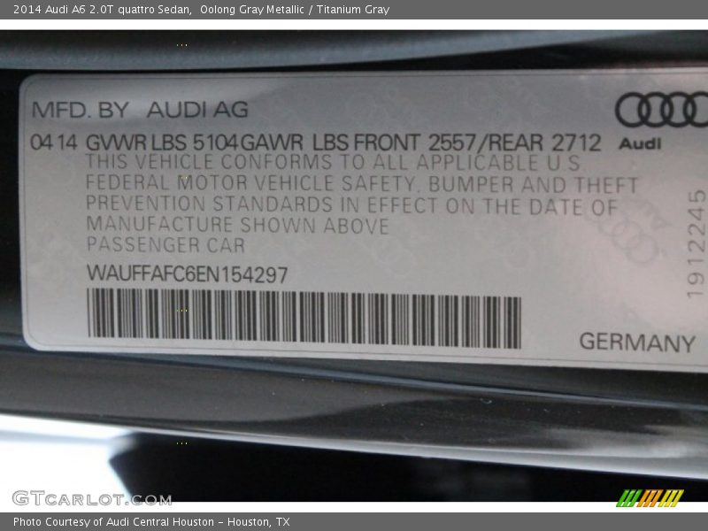 Oolong Gray Metallic / Titanium Gray 2014 Audi A6 2.0T quattro Sedan