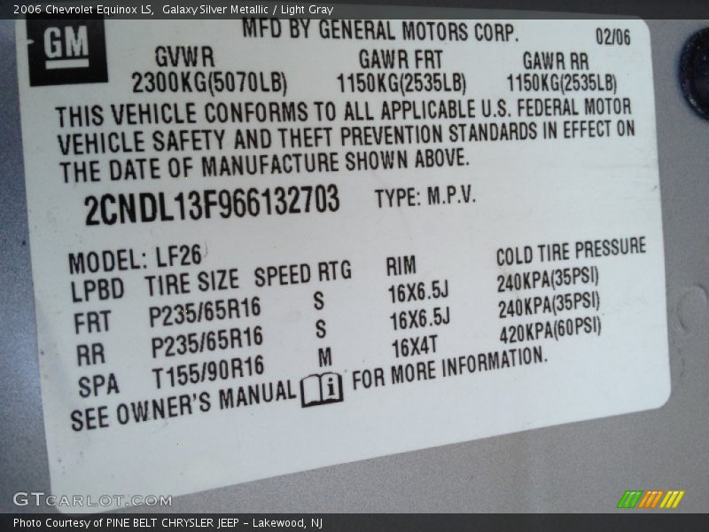 Galaxy Silver Metallic / Light Gray 2006 Chevrolet Equinox LS