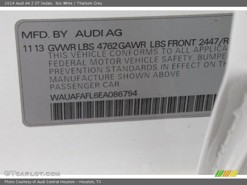 Ibis White / Titanium Grey 2014 Audi A4 2.0T Sedan