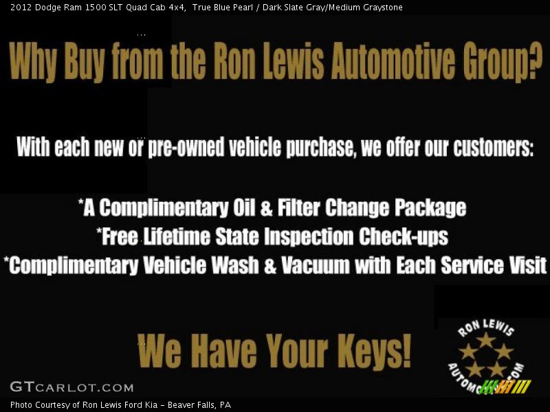 True Blue Pearl / Dark Slate Gray/Medium Graystone 2012 Dodge Ram 1500 SLT Quad Cab 4x4