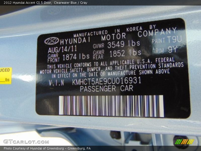 Clearwater Blue / Gray 2012 Hyundai Accent GS 5 Door