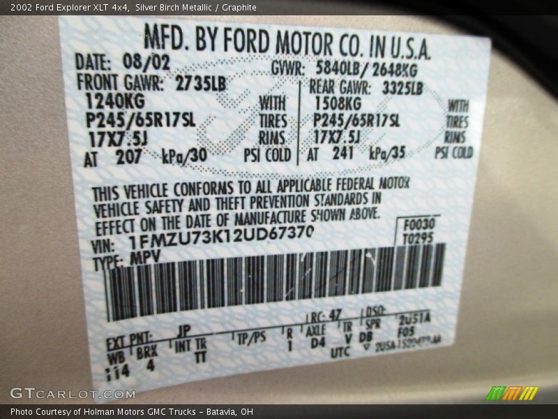 Silver Birch Metallic / Graphite 2002 Ford Explorer XLT 4x4