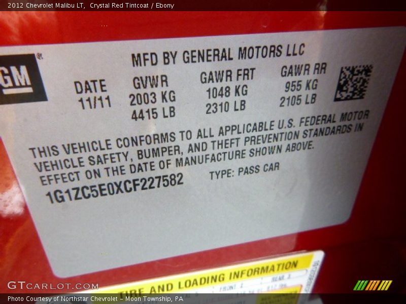 Crystal Red Tintcoat / Ebony 2012 Chevrolet Malibu LT