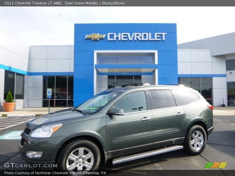 Steel Green Metallic / Ebony/Ebony 2011 Chevrolet Traverse LT AWD