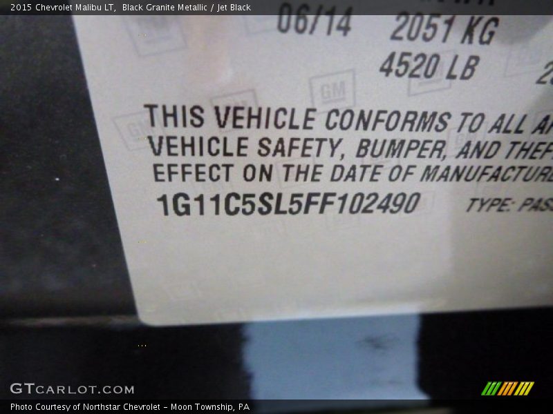 Black Granite Metallic / Jet Black 2015 Chevrolet Malibu LT