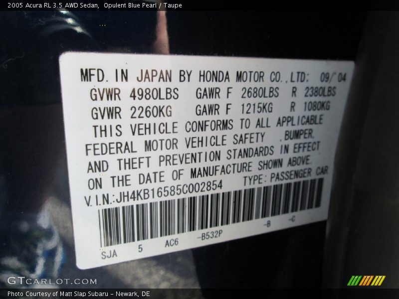 Opulent Blue Pearl / Taupe 2005 Acura RL 3.5 AWD Sedan
