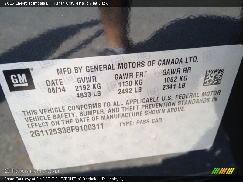 Ashen Gray Metallic / Jet Black 2015 Chevrolet Impala LT