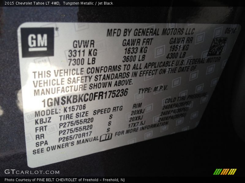 Tungsten Metallic / Jet Black 2015 Chevrolet Tahoe LT 4WD