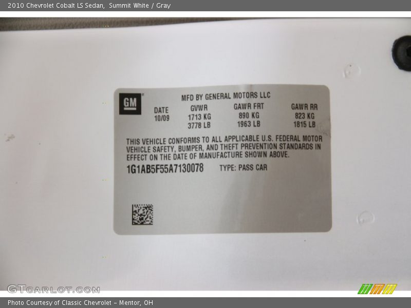 Summit White / Gray 2010 Chevrolet Cobalt LS Sedan