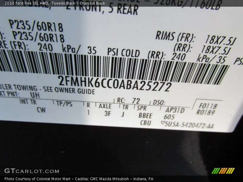 Tuxedo Black / Charcoal Black 2010 Ford Flex SEL AWD