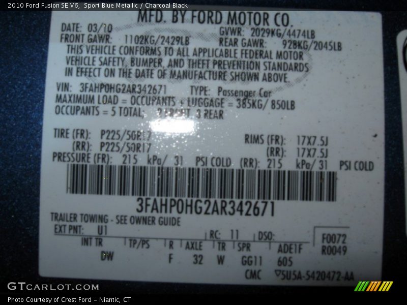Sport Blue Metallic / Charcoal Black 2010 Ford Fusion SE V6