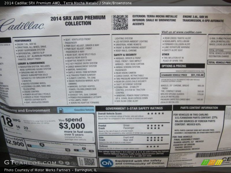 Terra Mocha Metallic / Shale/Brownstone 2014 Cadillac SRX Premium AWD