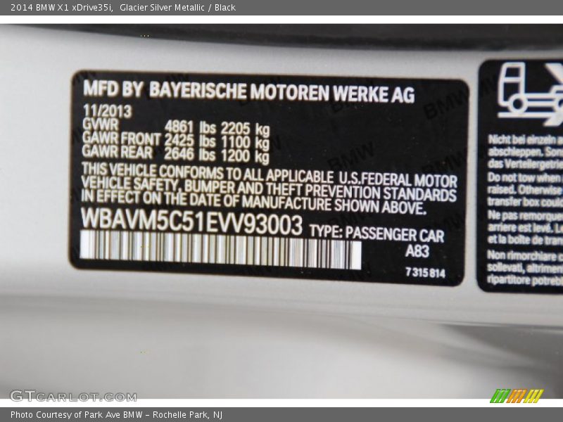 Glacier Silver Metallic / Black 2014 BMW X1 xDrive35i