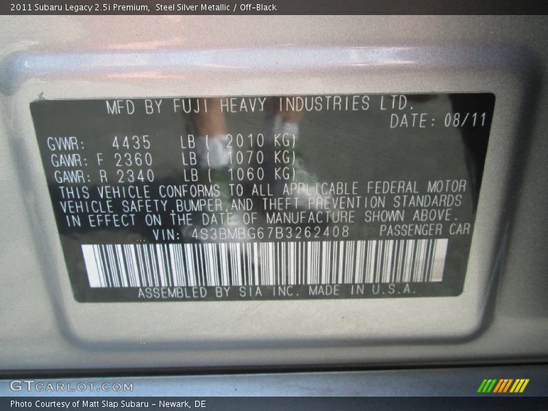 Steel Silver Metallic / Off-Black 2011 Subaru Legacy 2.5i Premium