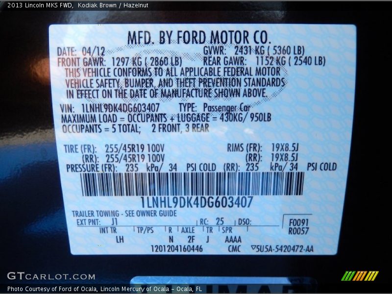 Kodiak Brown / Hazelnut 2013 Lincoln MKS FWD