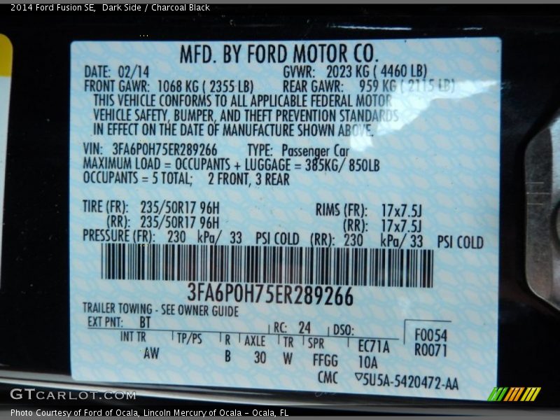 Dark Side / Charcoal Black 2014 Ford Fusion SE