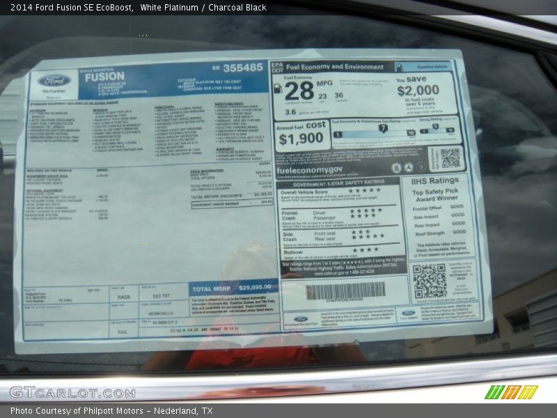 White Platinum / Charcoal Black 2014 Ford Fusion SE EcoBoost
