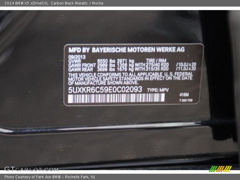 2014 X5 xDrive50i Carbon Black Metallic Color Code 416