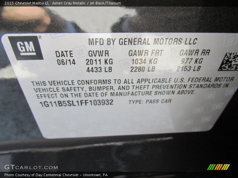 Ashen Gray Metallic / Jet Black/Titanium 2015 Chevrolet Malibu LS
