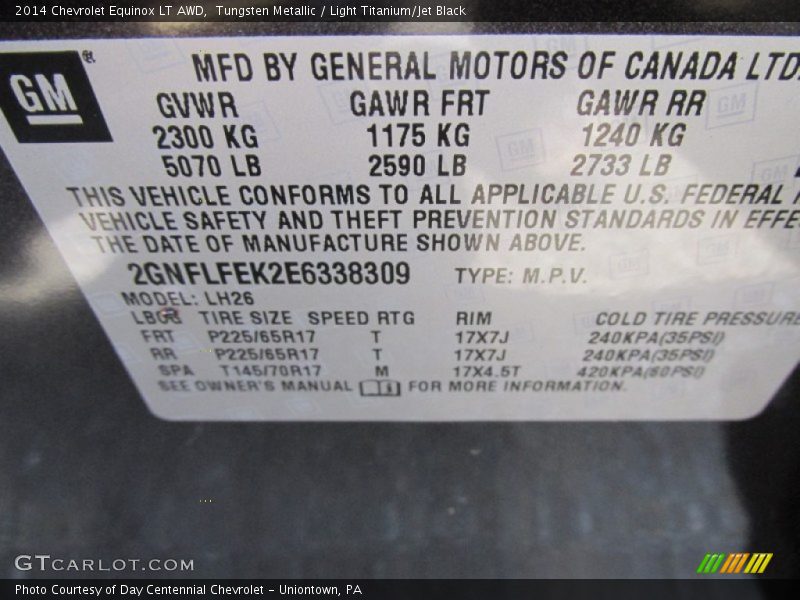 Tungsten Metallic / Light Titanium/Jet Black 2014 Chevrolet Equinox LT AWD