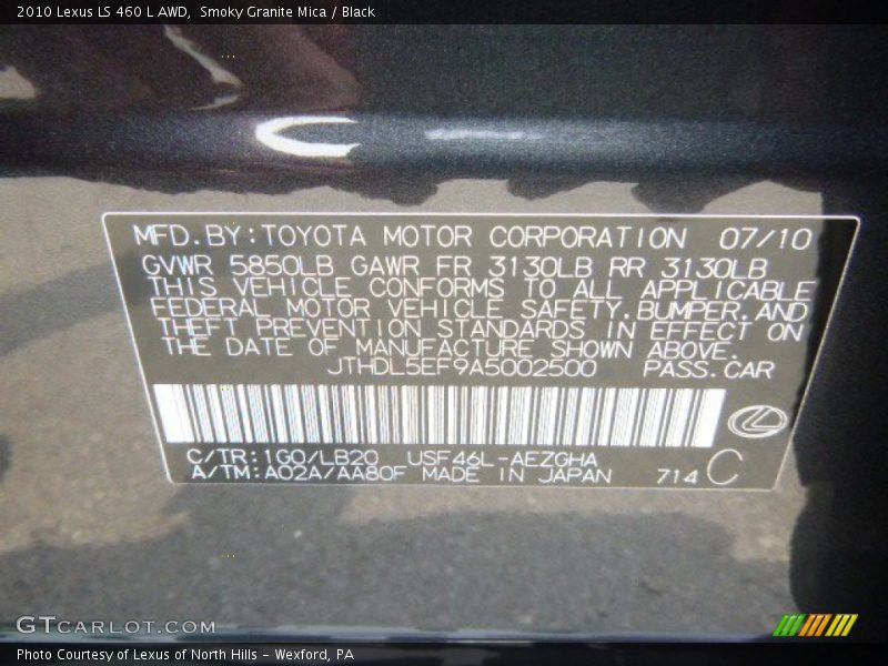 Smoky Granite Mica / Black 2010 Lexus LS 460 L AWD