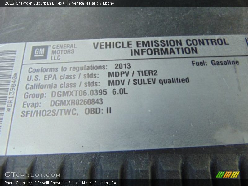 Silver Ice Metallic / Ebony 2013 Chevrolet Suburban LT 4x4