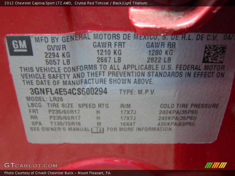 Crystal Red Tintcoat / Black/Light Titanium 2012 Chevrolet Captiva Sport LTZ AWD