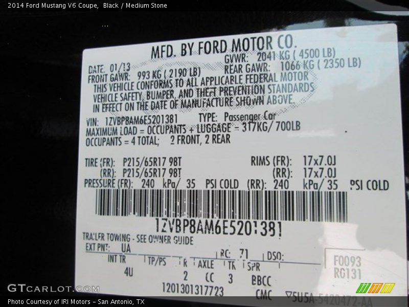 Black / Medium Stone 2014 Ford Mustang V6 Coupe