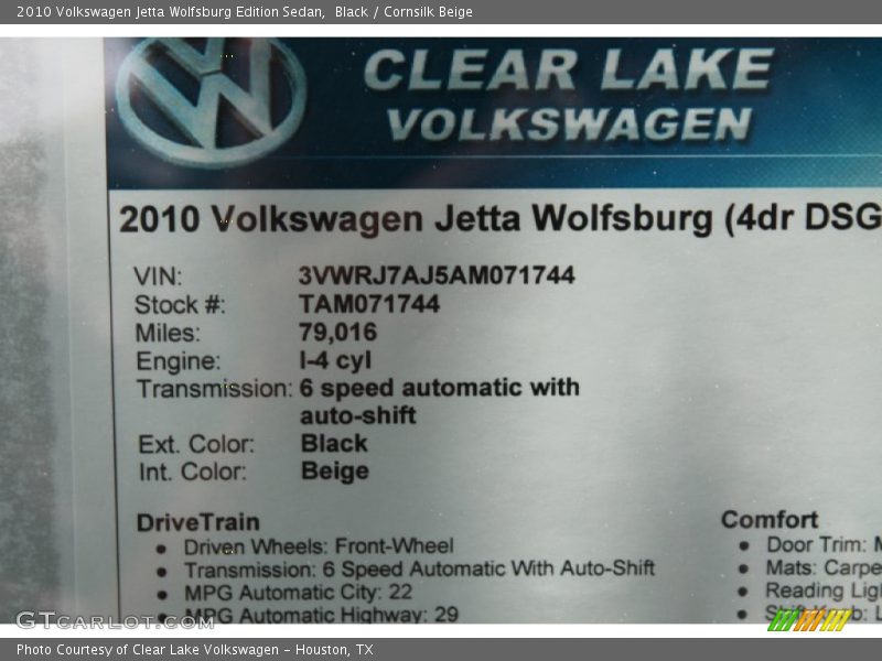 Black / Cornsilk Beige 2010 Volkswagen Jetta Wolfsburg Edition Sedan