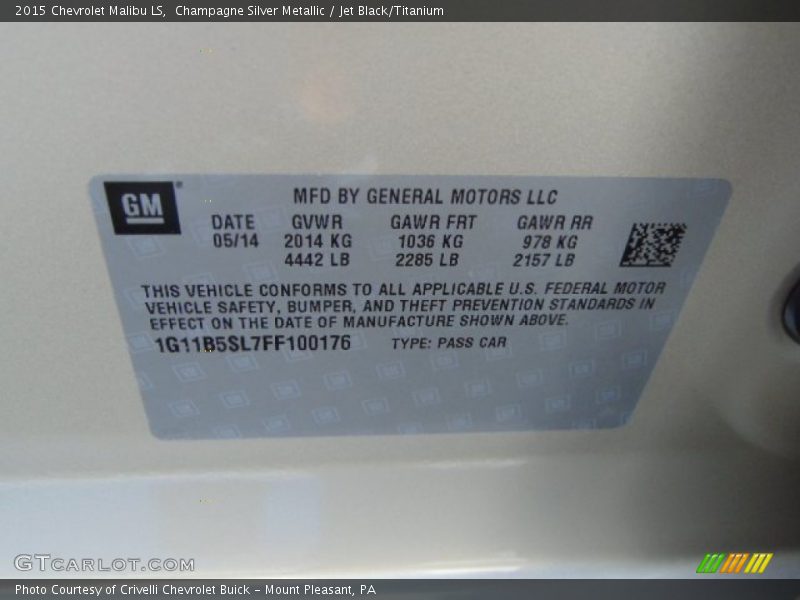 Champagne Silver Metallic / Jet Black/Titanium 2015 Chevrolet Malibu LS
