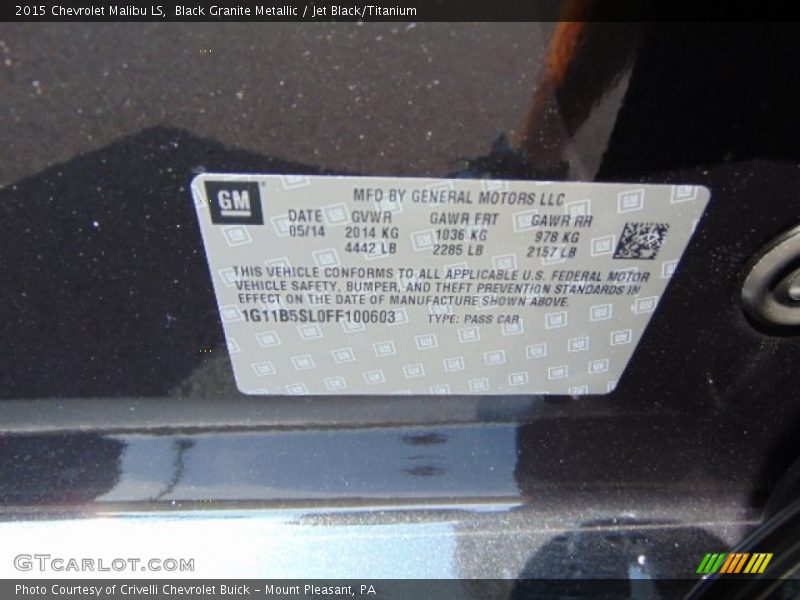 Black Granite Metallic / Jet Black/Titanium 2015 Chevrolet Malibu LS