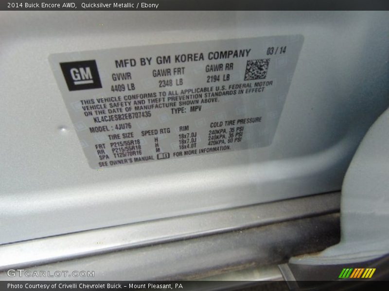 Quicksilver Metallic / Ebony 2014 Buick Encore AWD