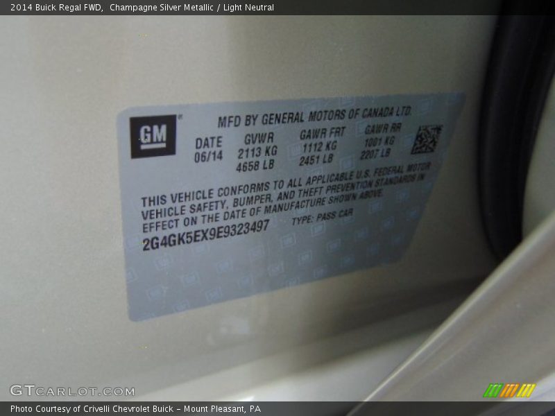Champagne Silver Metallic / Light Neutral 2014 Buick Regal FWD