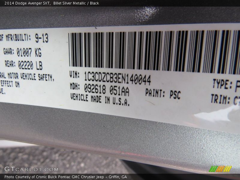 Billet Silver Metallic / Black 2014 Dodge Avenger SXT