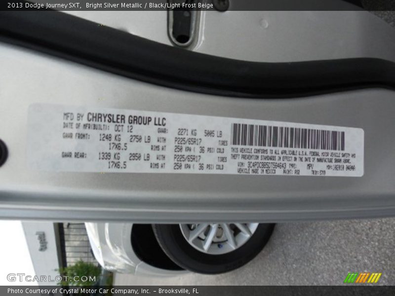 Bright Silver Metallic / Black/Light Frost Beige 2013 Dodge Journey SXT