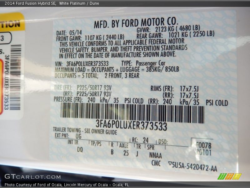 White Platinum / Dune 2014 Ford Fusion Hybrid SE