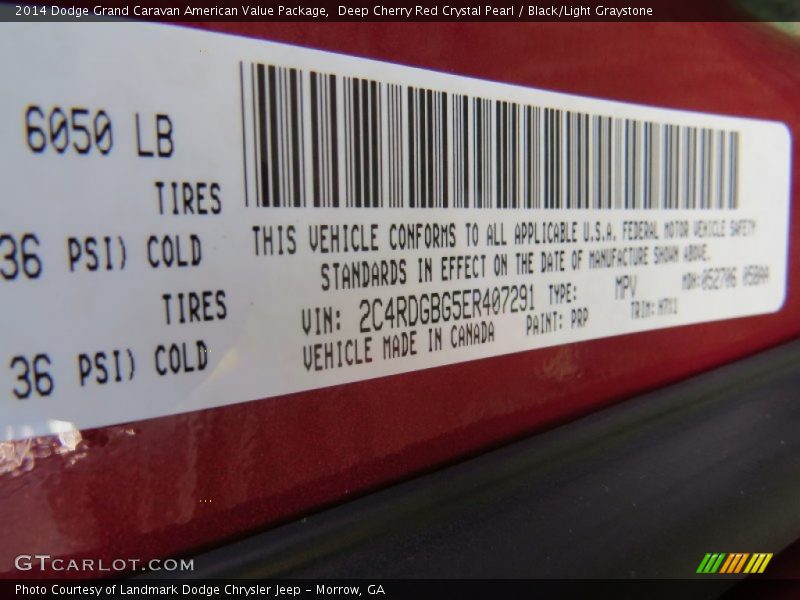 Deep Cherry Red Crystal Pearl / Black/Light Graystone 2014 Dodge Grand Caravan American Value Package