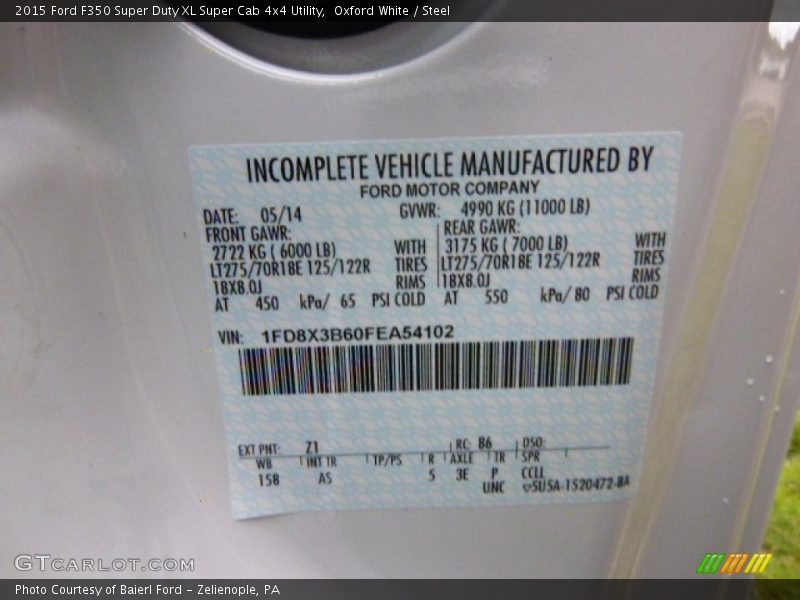 Oxford White / Steel 2015 Ford F350 Super Duty XL Super Cab 4x4 Utility