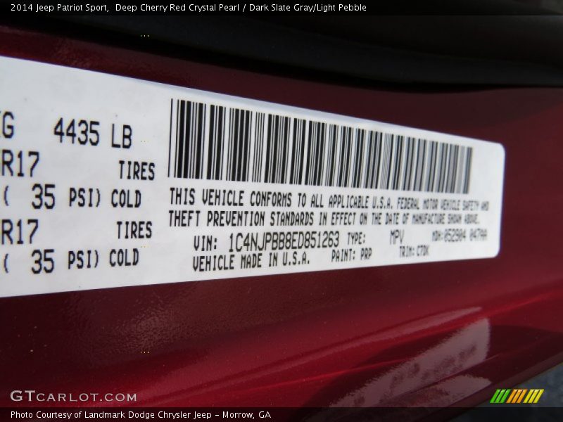 Deep Cherry Red Crystal Pearl / Dark Slate Gray/Light Pebble 2014 Jeep Patriot Sport