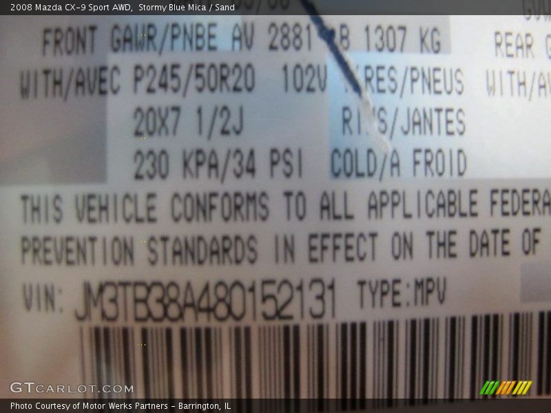 Stormy Blue Mica / Sand 2008 Mazda CX-9 Sport AWD