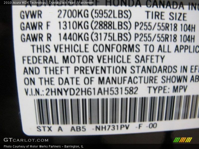 Crystal Black Pearl / Parchment 2010 Acura MDX Technology