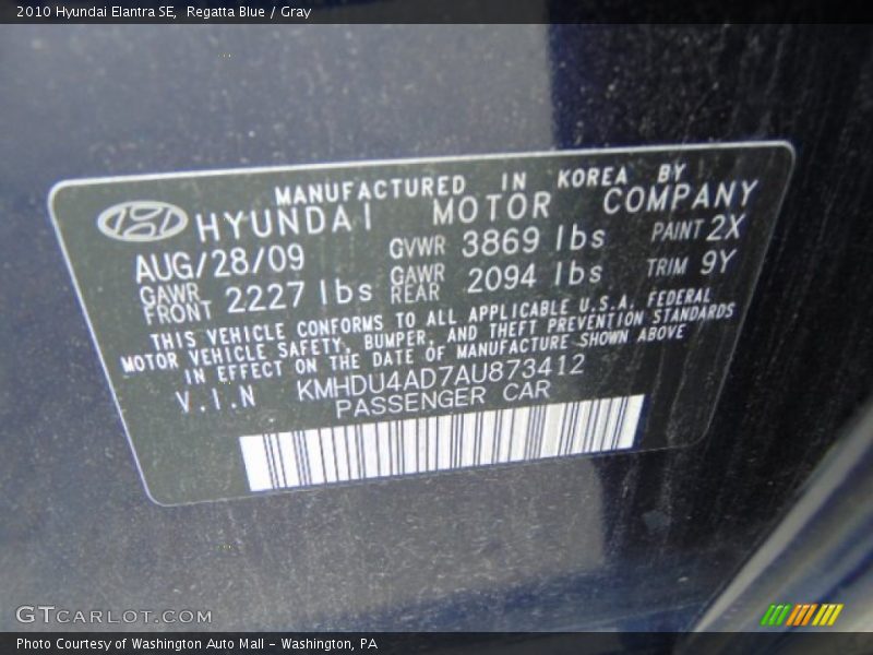 Regatta Blue / Gray 2010 Hyundai Elantra SE