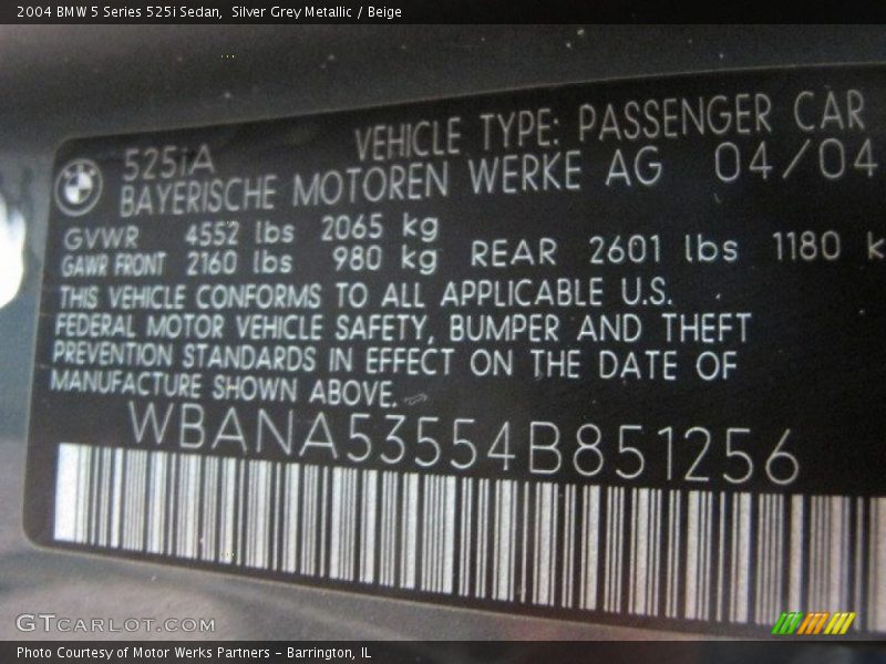 Silver Grey Metallic / Beige 2004 BMW 5 Series 525i Sedan