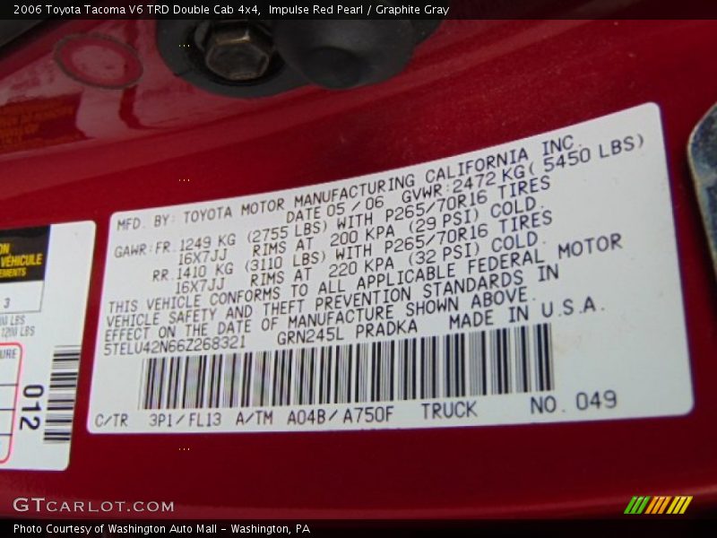 Impulse Red Pearl / Graphite Gray 2006 Toyota Tacoma V6 TRD Double Cab 4x4