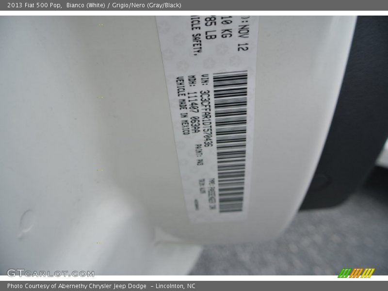 Bianco (White) / Grigio/Nero (Gray/Black) 2013 Fiat 500 Pop