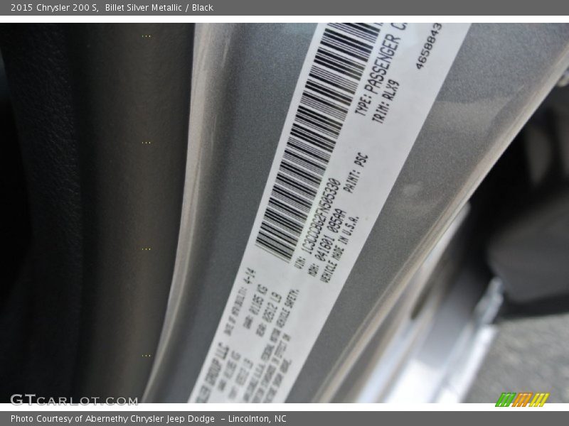 Billet Silver Metallic / Black 2015 Chrysler 200 S
