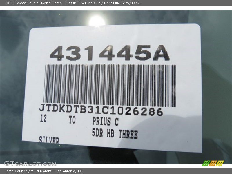 Classic Silver Metallic / Light Blue Gray/Black 2012 Toyota Prius c Hybrid Three