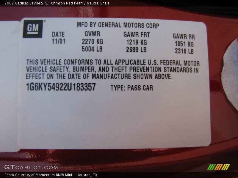 Crimson Red Pearl / Neutral Shale 2002 Cadillac Seville STS